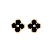 [Polaidi Jewelry ]CLOVER MEDIUM 1 MOTIFS ONYX DIAMOND EARRINGS