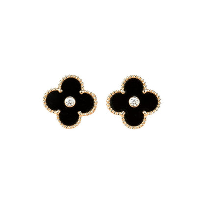 [Polaidi Jewelry]CLOVER MEDIUM 1 MOTIFS ONYX DIAMOND EARRINGS