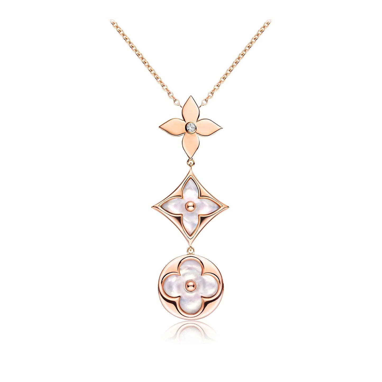 [：Polaidi Jewelry]COLOR BLOSSOM LARIAT NECKLACE PINK GOLD WHITE MOTHER PEARL AND DIAMOND