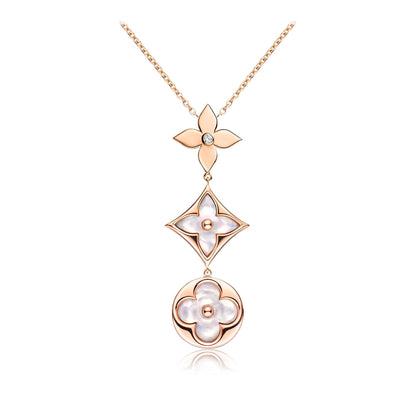 [：Polaidi Jewelry]COLOR BLOSSOM LARIAT NECKLACE PINK GOLD WHITE MOTHER PEARL AND DIAMOND