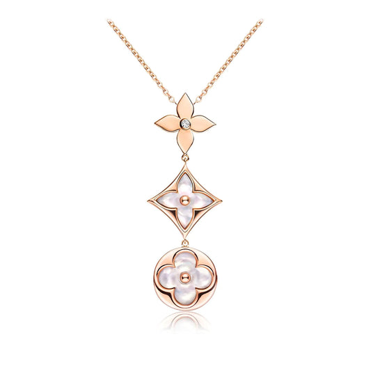 [：Polaidi Jewelry]COLOR BLOSSOM LARIAT NECKLACE PINK GOLD WHITE MOTHER PEARL AND DIAMOND