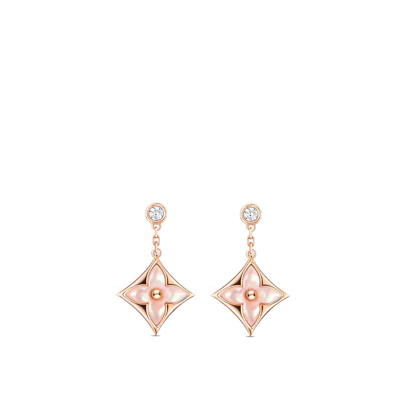 [：Polaidi Jewelry]DOUBLE STAR PINK GOLD MOP DROP EARRINGS