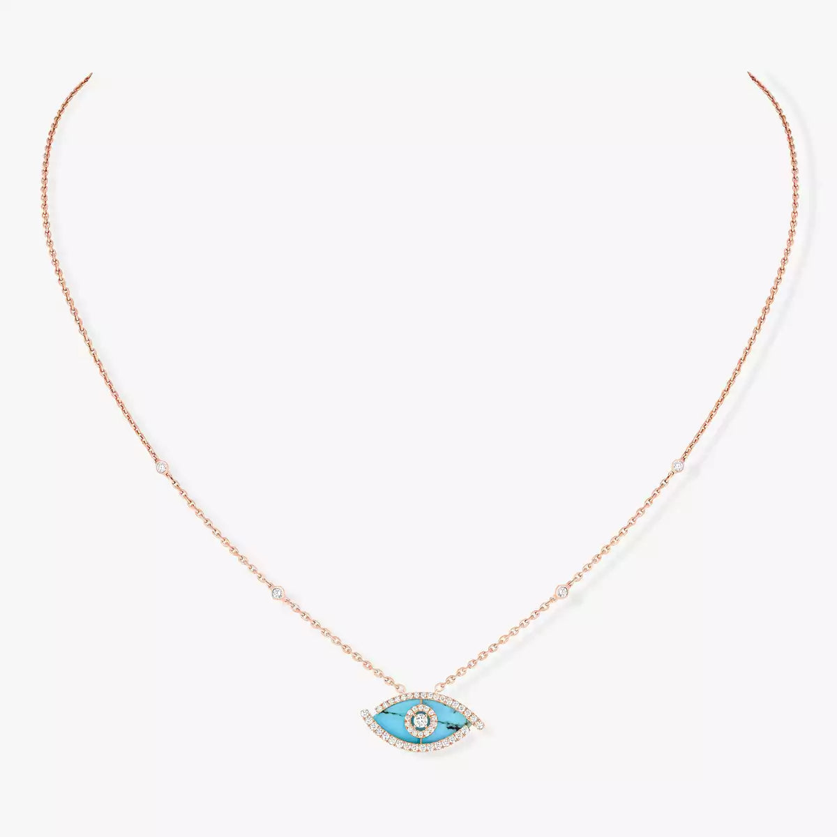 [Polaidi Jewelry]Lucky Eye Diamond Necklace in Rose Gold and Turquoise