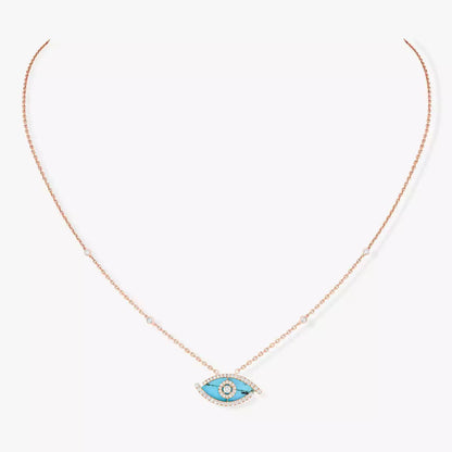 [Polaidi Jewelry]Lucky Eye Diamond Necklace in Rose Gold and Turquoise
