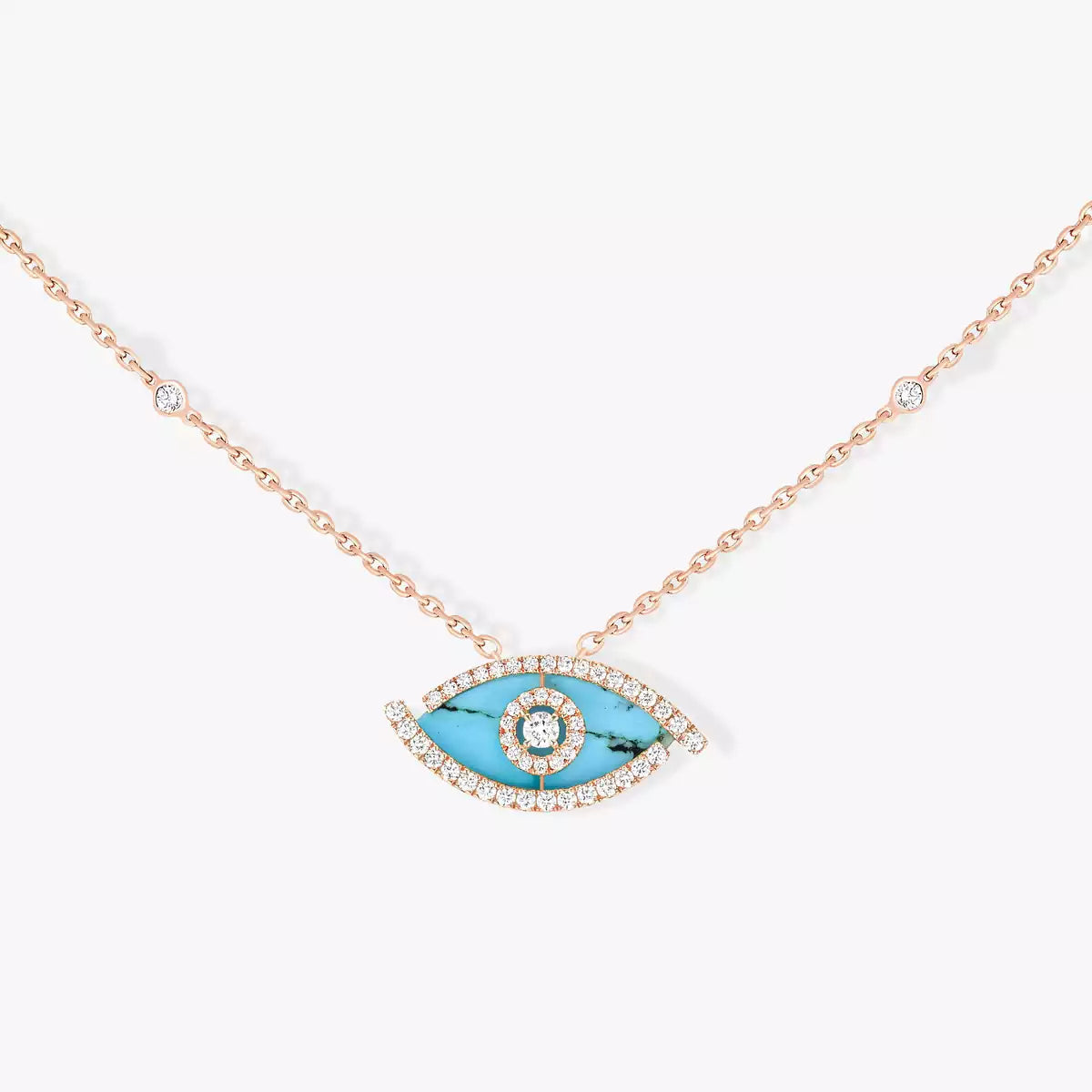 [Polaidi Jewelry]Lucky Eye Diamond Necklace in Rose Gold and Turquoise