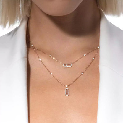 [Polaidi Jewelry]2 Rows Rose Gold Diamond Pave_ Necklace Move Uno