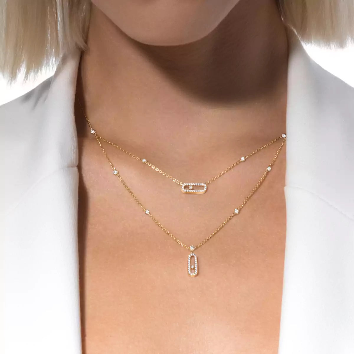 [Polaidi Jewelry]2 Rows Rose Gold Diamond Pave_ Necklace Move Uno
