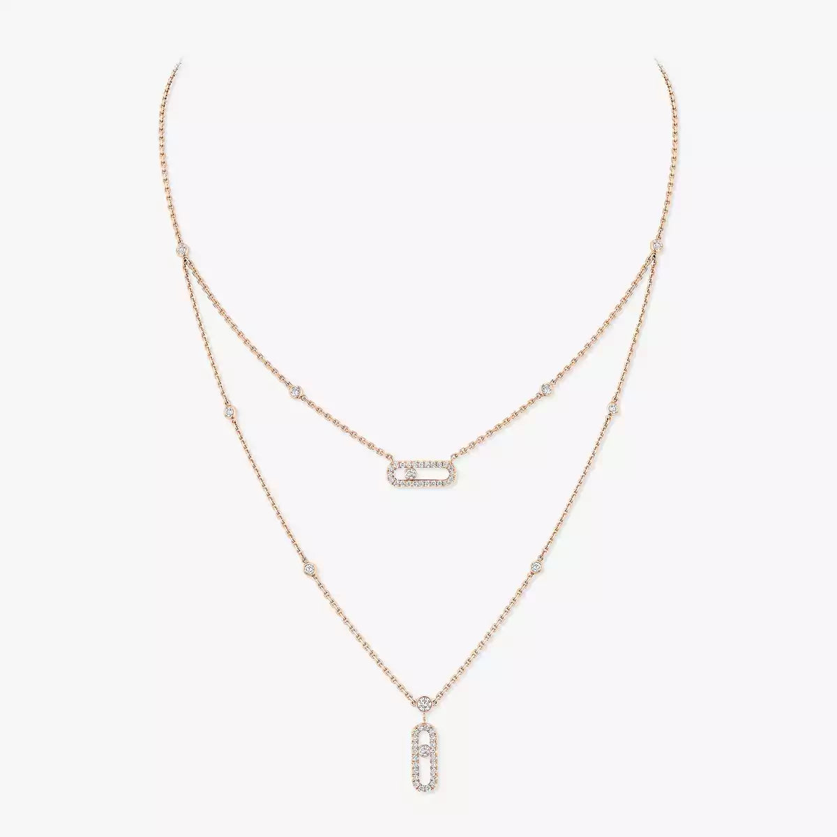 [Polaidi Jewelry]2 Rows Rose Gold Diamond Pave_ Necklace Move Uno