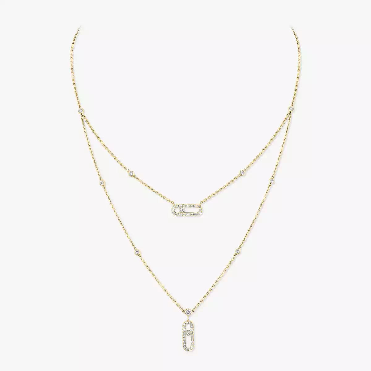 [Polaidi Jewelry]2 Rows Rose Gold Diamond Pave_ Necklace Move Uno