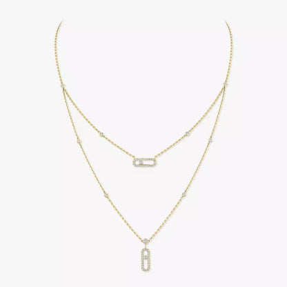 [Polaidi Jewelry]2 Rows Rose Gold Diamond Pave_ Necklace Move Uno