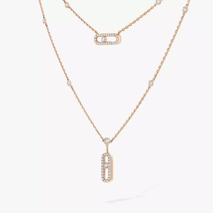 [Polaidi Jewelry]2 Rows Rose Gold Diamond Pave_ Necklace Move Uno