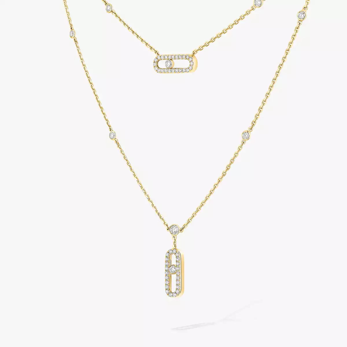 [Polaidi Jewelry]2 Rows Rose Gold Diamond Pave_ Necklace Move Uno