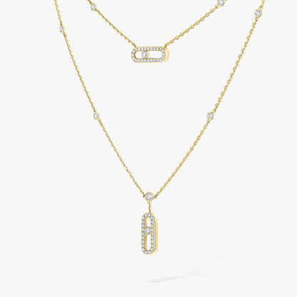 [Polaidi Jewelry]2 Rows Rose Gold Diamond Pave_ Necklace Move Uno