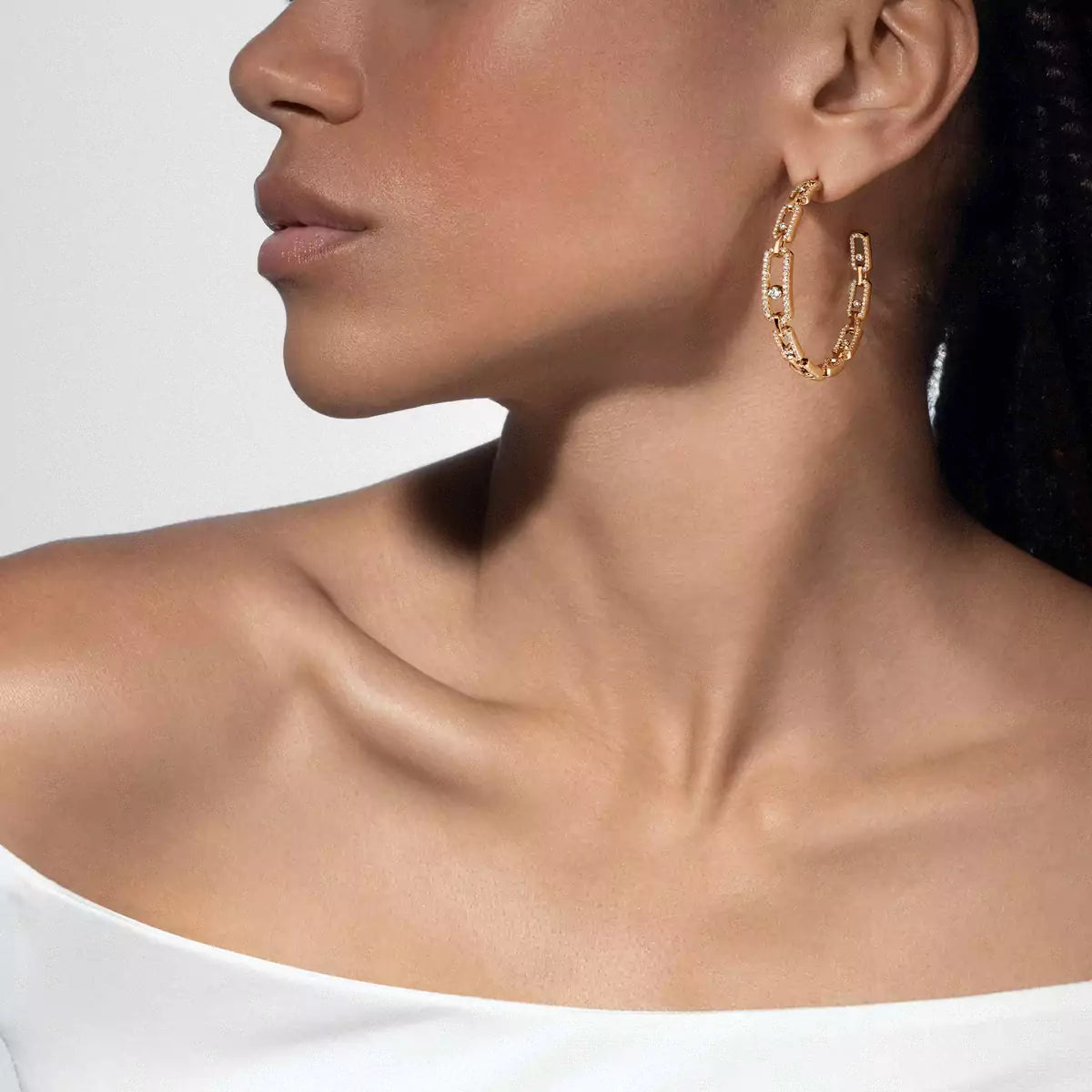 [Polaidi Jewelry]Move Link Diamond Hoop Earrings