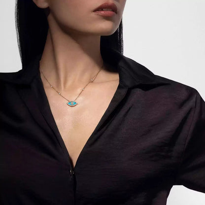 [Polaidi Jewelry]Lucky Eye Diamond Necklace in Rose Gold and Turquoise