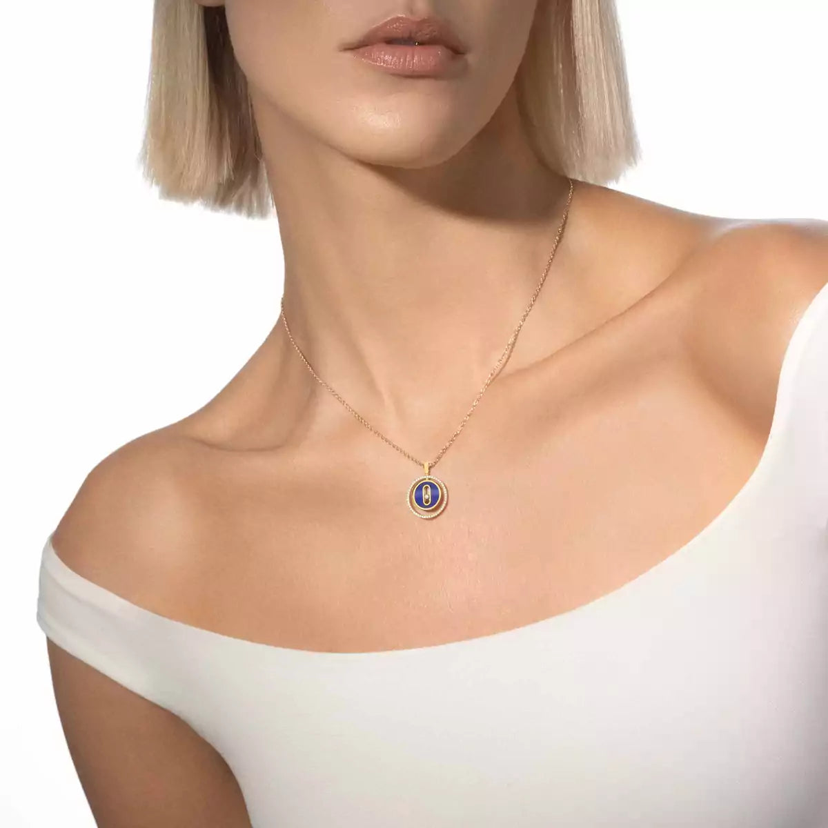 [Polaidi Jewelry]Lucky Move Diamond Necklace in Rose Gold and White Mother-of-Pearl