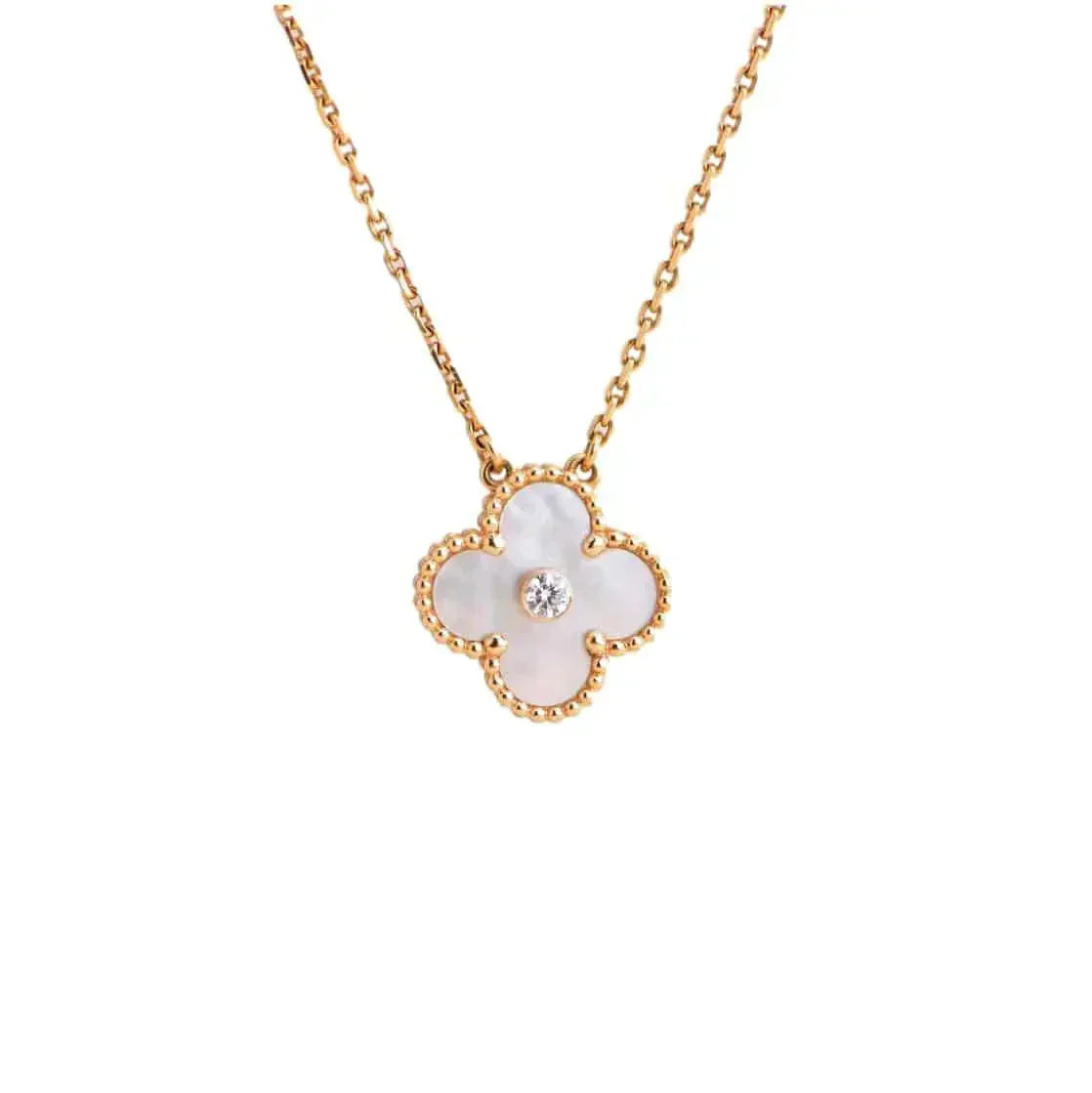 [：Polaidi Jewelry]CLOVER 15MM DIAMOND WHITE FRITILLARIA NECKLACE