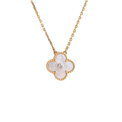 [：Polaidi Jewelry]CLOVER 15MM DIAMOND WHITE FRITILLARIA NECKLACE
