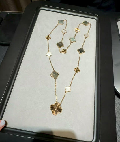 [Polaidi Jewelry]DETACHABLE CLOVER 15(11+4) FLOWER ROSE GOLD NECKLACE SET