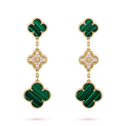 [：Polaidi Jewelry]CLOVER EARRINGS GOLD MALACHITE DIAMOND 3 MOTIF