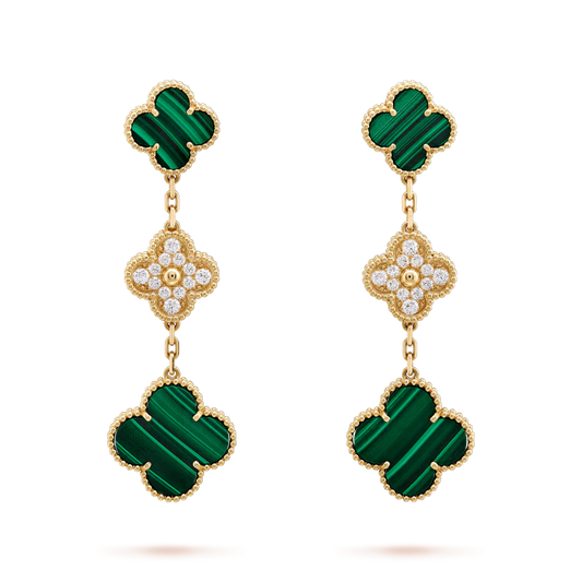 [Polaidi Jewelry]CLOVER EARRINGS GOLD MALACHITE DIAMOND 3 MOTIF