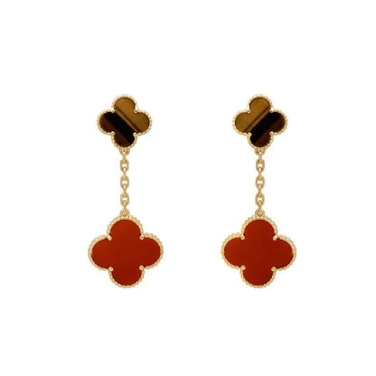 [：Polaidi Jewelry]クローバー 2モチーフ タイガーアイ カーネリアン イヤリング