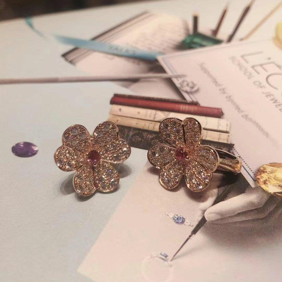 [：Polaidi Jewelry]フリヴォル ピンクゴールド フラワー ダイヤモンド イヤリング