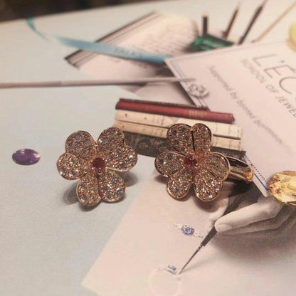 [：Polaidi Jewelry]フリヴォル ピンクゴールド フラワー ダイヤモンド イヤリング