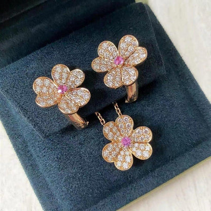 [：Polaidi Jewelry]フリヴォル ピンクゴールド フラワー ダイヤモンド イヤリング