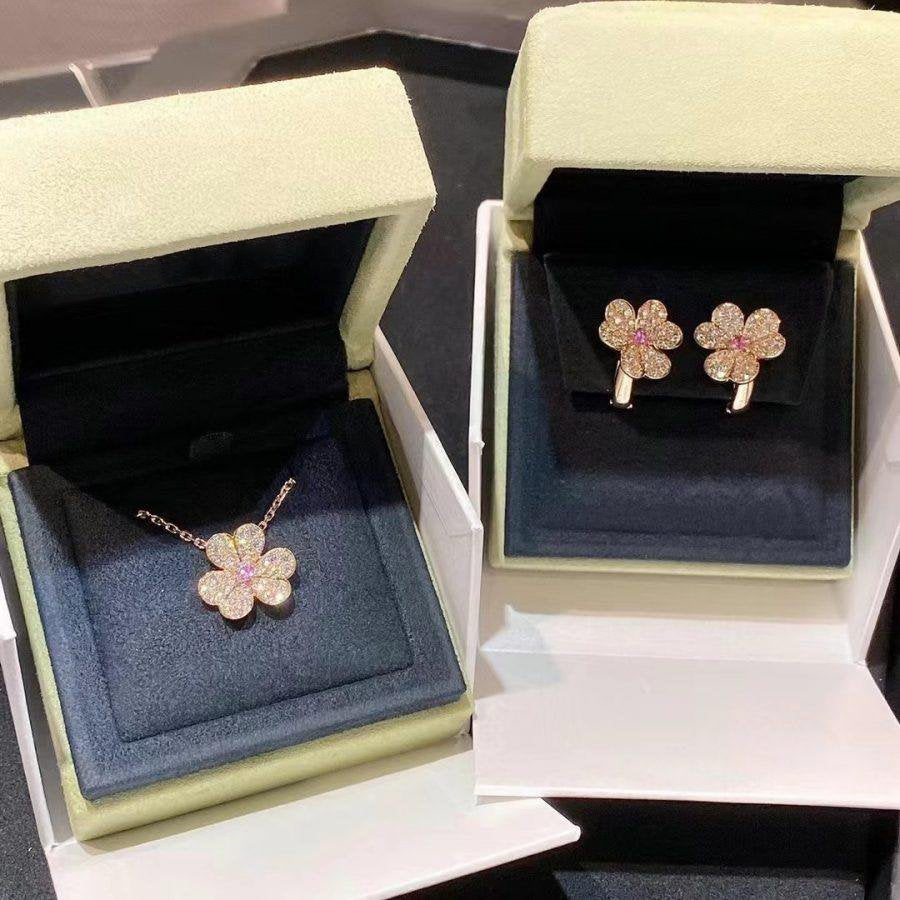 [：Polaidi Jewelry]フリヴォル ピンクゴールド フラワー ダイヤモンド イヤリング
