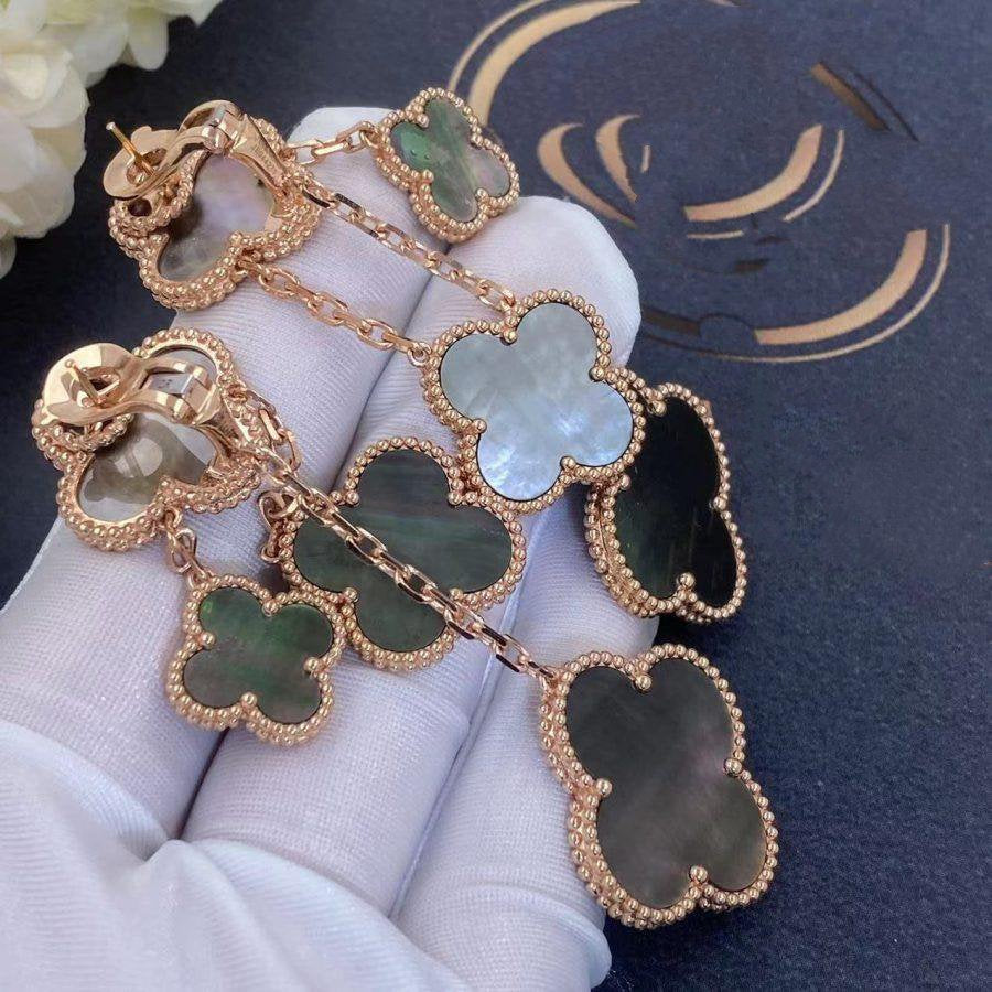 [Polaidi Jewelry]CLOVER EARRINGS DARK MOP 4 MOTIFS ROSE GOLD
