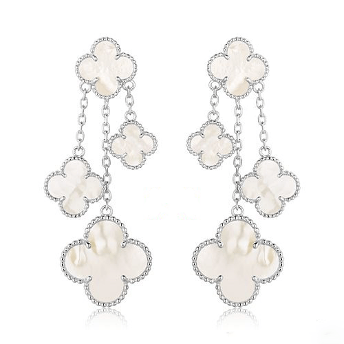 [：Polaidi Jewelry]クローバー イヤリング ホワイト マザーオブパール 4モチーフ シルバー