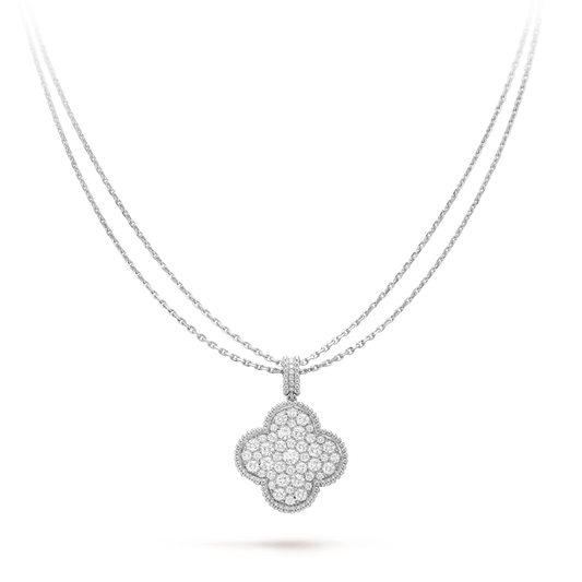 [Polaidi Jewelry]CLOVER 25MM SILVER FULL DIAMOND BIG CLOVER NECKLACE