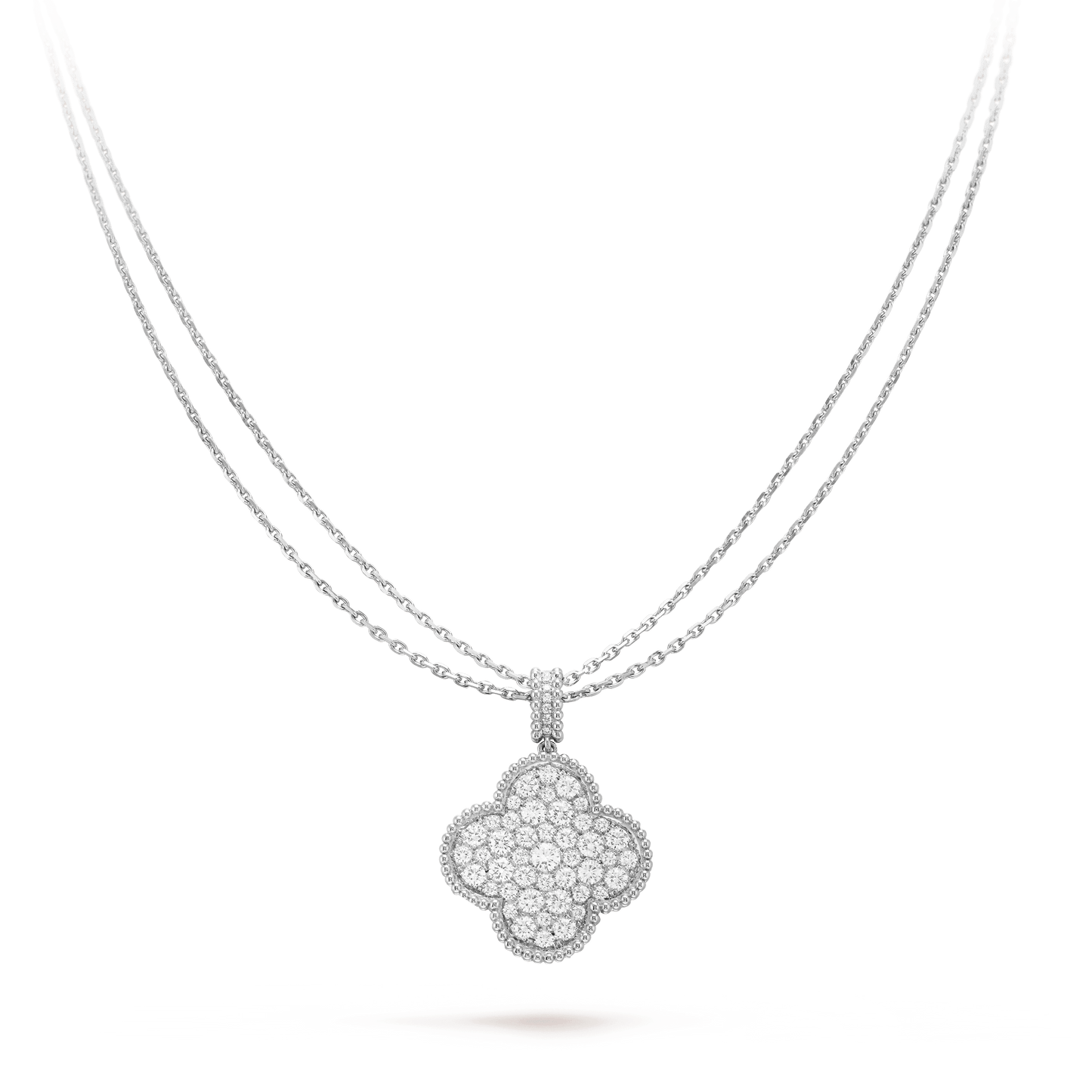 [：Polaidi Jewelry]CLOVER 25MM SILVER FULL DIAMOND BIG CLOVER NECKLACE