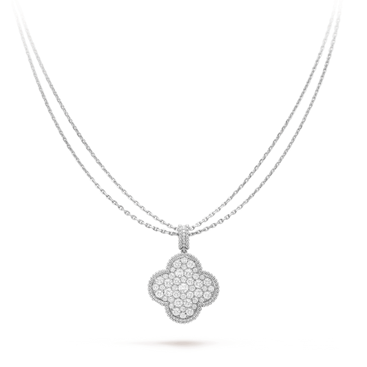 [：Polaidi Jewelry]CLOVER 25MM SILVER FULL DIAMOND BIG CLOVER NECKLACE