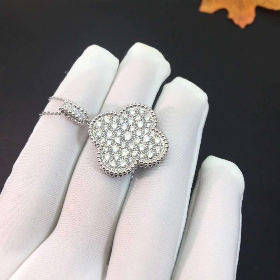 [：Polaidi Jewelry]CLOVER 25MM SILVER FULL DIAMOND BIG CLOVER NECKLACE