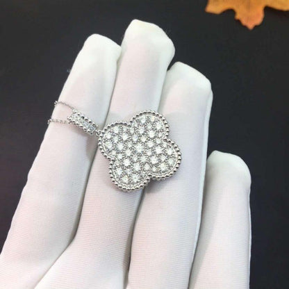 [：Polaidi Jewelry]CLOVER 25MM SILVER FULL DIAMOND BIG CLOVER NECKLACE