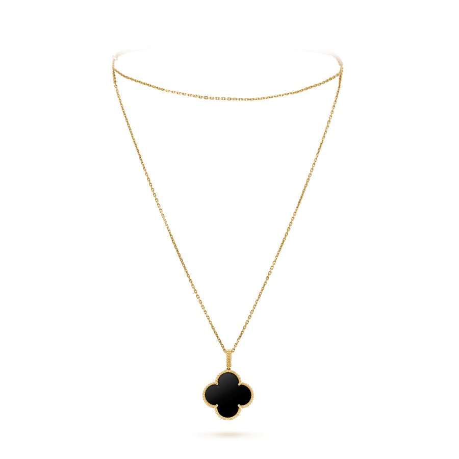 [Polaidi Jewelry]CLOVER 25MM GOLD ONYX BIG CLOVER NECKLACE