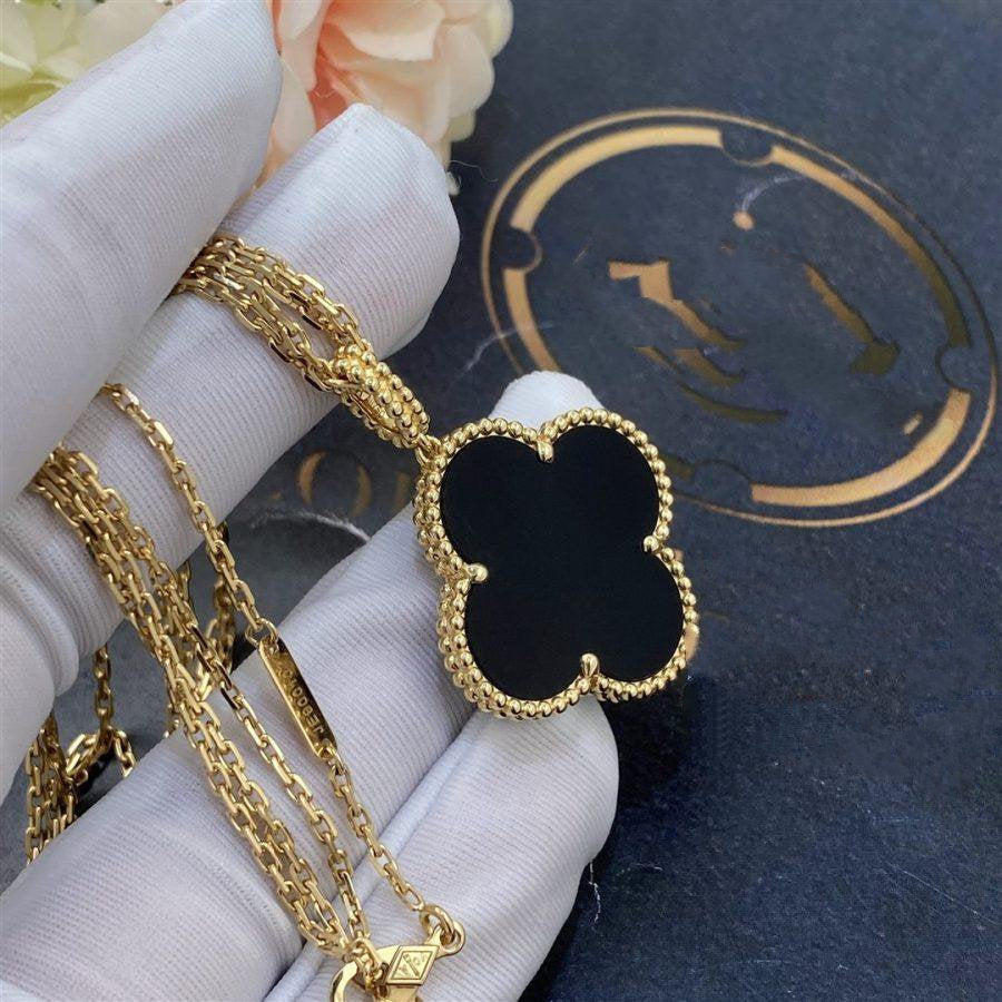 [：Polaidi Jewelry]CLOVER 25MM GOLD ONYX BIG CLOVER NECKLACE