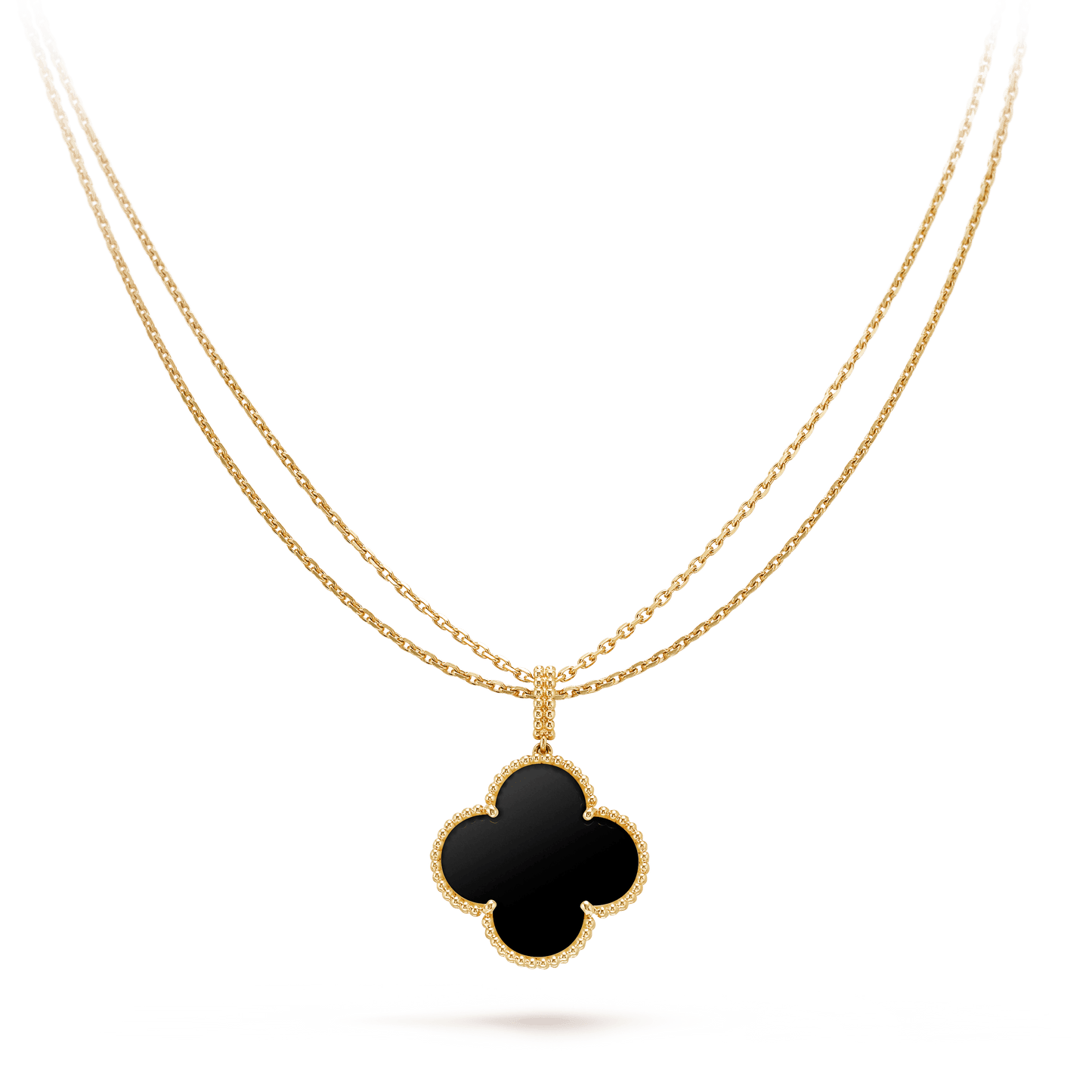 [：Polaidi Jewelry]CLOVER 25MM GOLD ONYX BIG CLOVER NECKLACE