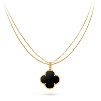 [Polaidi Jewelry ]CLOVER 25MM GOLD ONYX BIG CLOVER NECKLACE