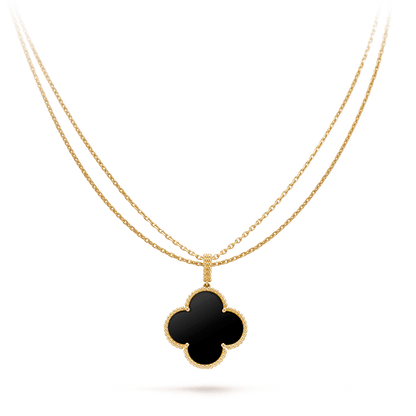 [：Polaidi Jewelry]CLOVER 25MM GOLD ONYX BIG CLOVER NECKLACE