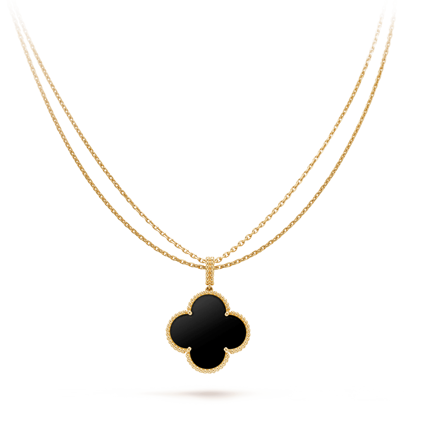 [Polaidi Jewelry]CLOVER 25MM GOLD ONYX BIG CLOVER NECKLACE