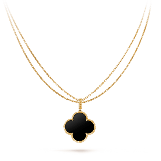 [Polaidi Jewelry]CLOVER 25MM GOLD ONYX BIG CLOVER NECKLACE