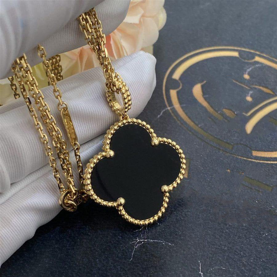 [：Polaidi Jewelry]CLOVER 25MM GOLD ONYX BIG CLOVER NECKLACE