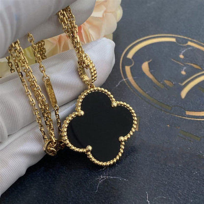 [：Polaidi Jewelry]CLOVER 25MM GOLD ONYX BIG CLOVER NECKLACE