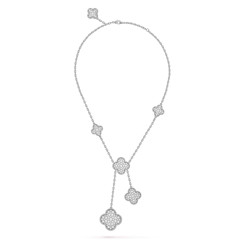[：Polaidi Jewelry]CLOVER 5 MOTIFS SILVER DIAMONDS NECKLACE