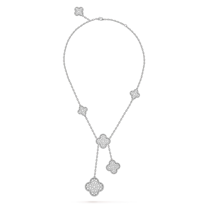[：Polaidi Jewelry]CLOVER 5 MOTIFS SILVER DIAMONDS NECKLACE