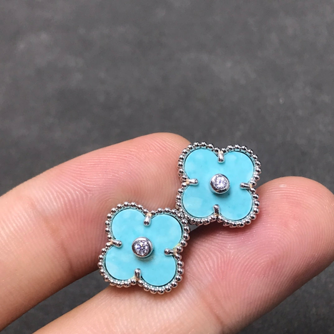 [Polaidi Jewelry]CLOVER 1 DIAMOND BLUE SKY SILVER EARRINGS