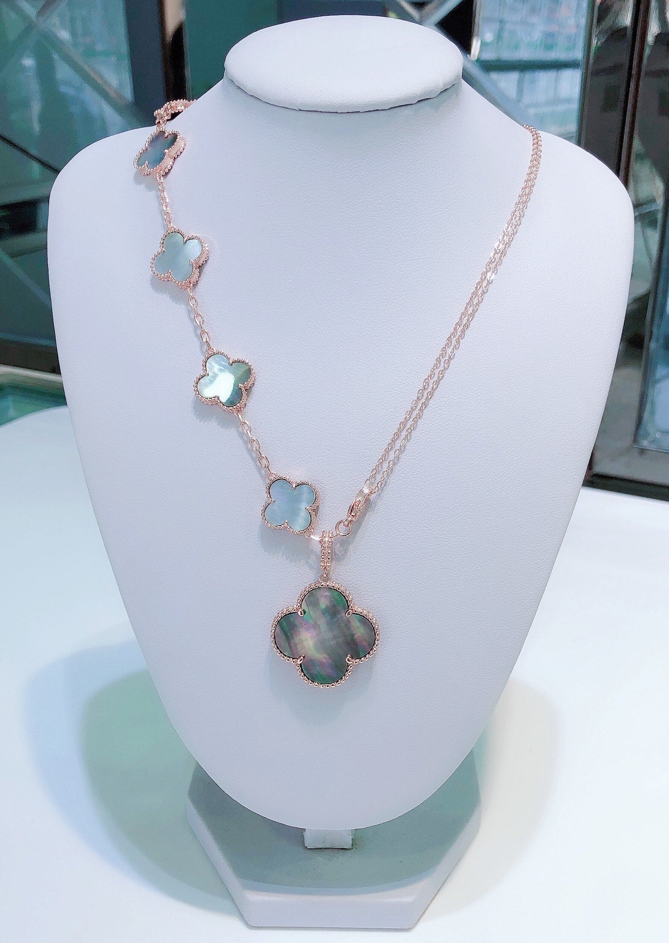 [：Polaidi Jewelry]COMBINED BRACELET 5 MOTIFS AND NECKLACE DARK MOP ROSE GOLD